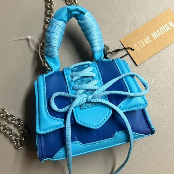 Steve Madden Purse Crossbody Turquoise Blue Flap Top Handle Bag Chain Bdoraa NWT - Picture 2 of 6